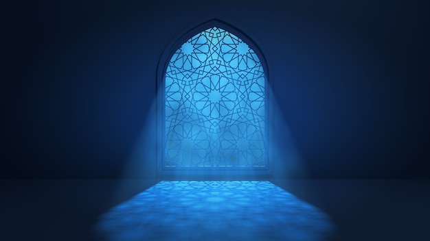 Photo | Moon light shine through the window into islamic mosque interior