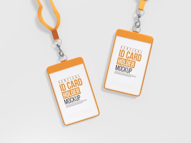 PSD | Vertical id card with holder mockup