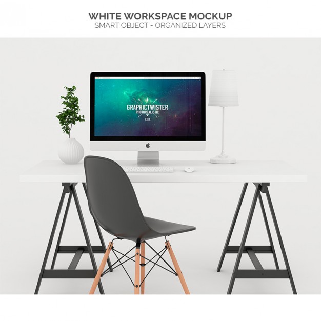 White workspace mock up  PSD file |  Download