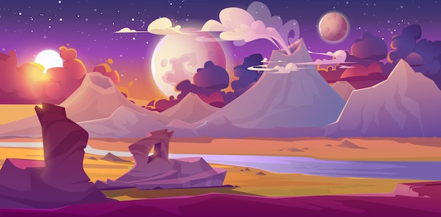 Vector | Alien planet landscape futuristic background for gui game
