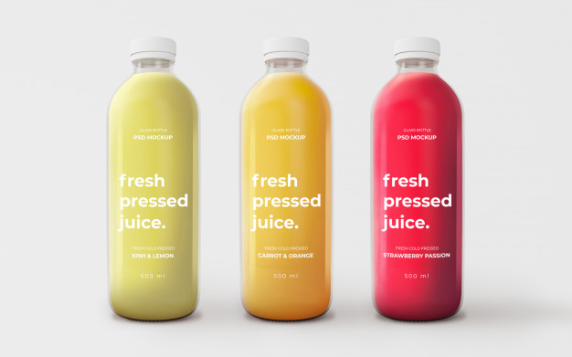 PSD | Fully editable mockup with glass bottles of different flavours