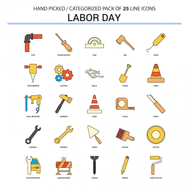 Vector | Labor day flat line icon set – business concept icons design