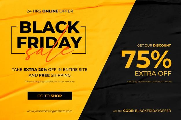 PSD | Black friday sale banner in yellow and black glued paper background