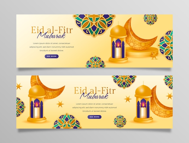 Vector | Realistic eid al-fitr horizontal banners set