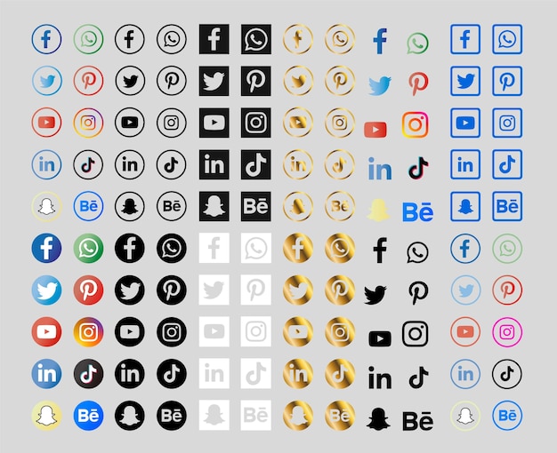 Vector | Collection of social media icons with gradients and gold