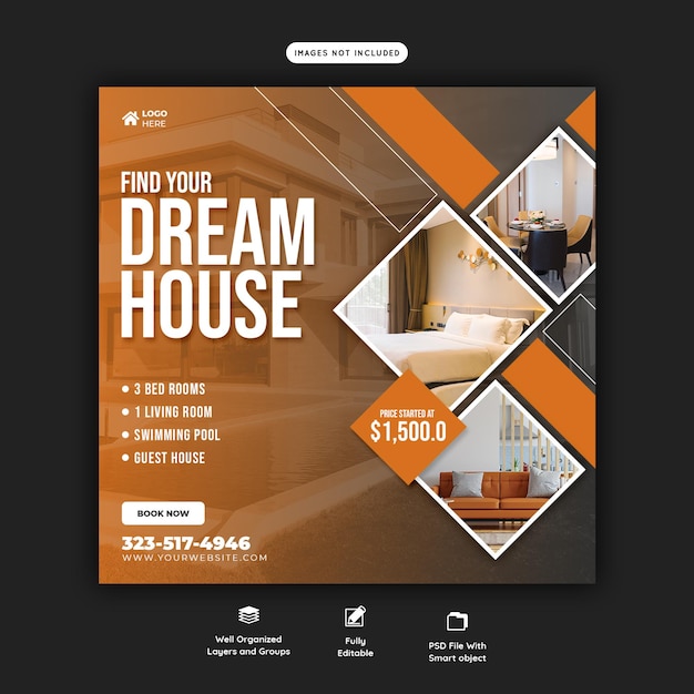 PSD | Real estate house property instagram post or social media banner template