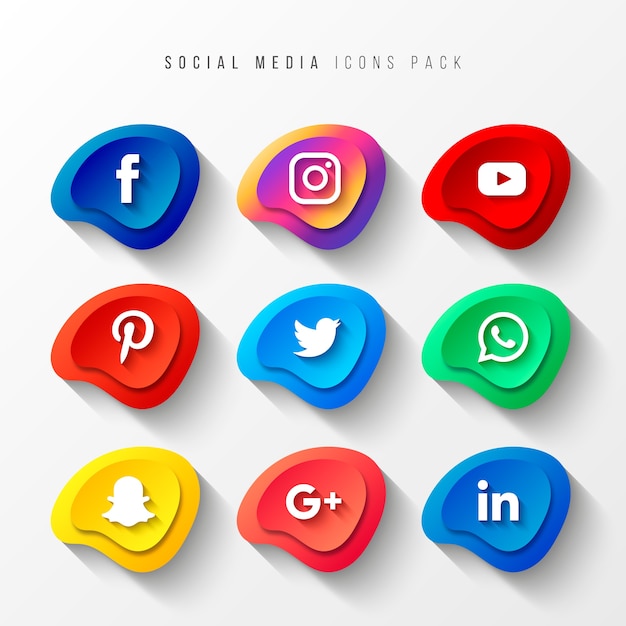 Vector | Social media icons pack 3d button effect