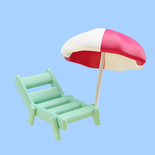 PSD | 3d rendering of beach chair and umbrella travel icon
