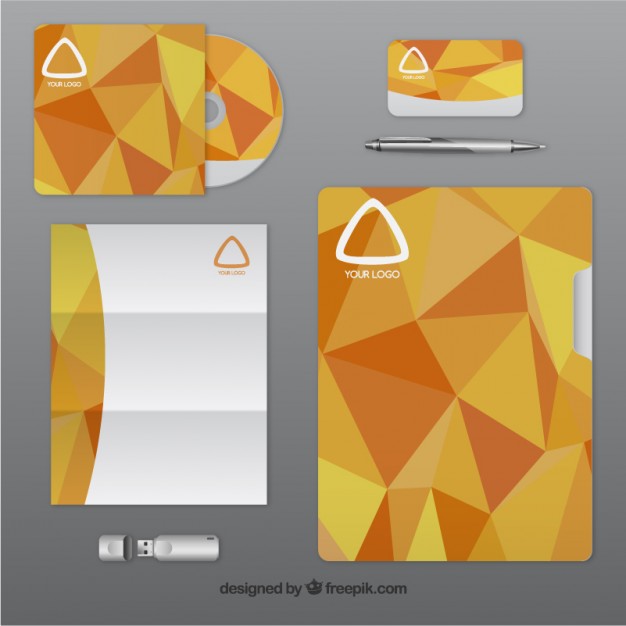 Corporate identity with orange polygons  Vector |   Download