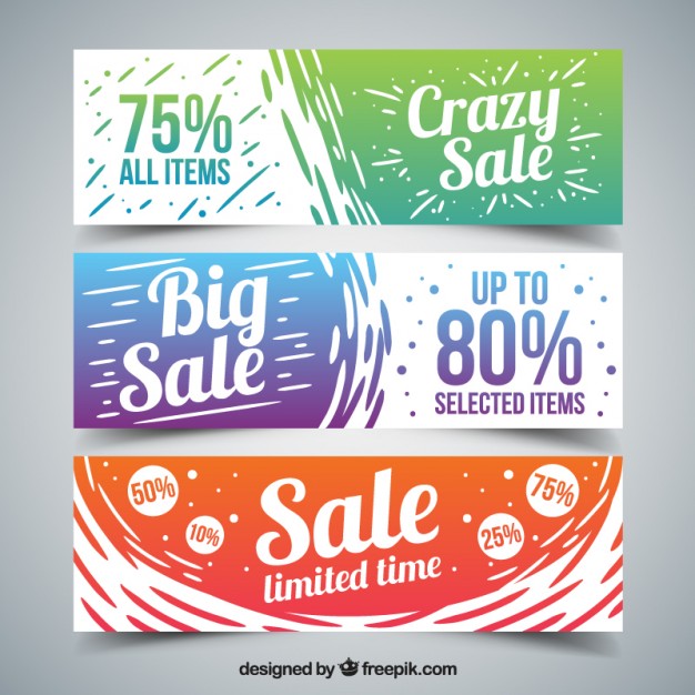 Hand painted colored big sales banners  Vector |  Download