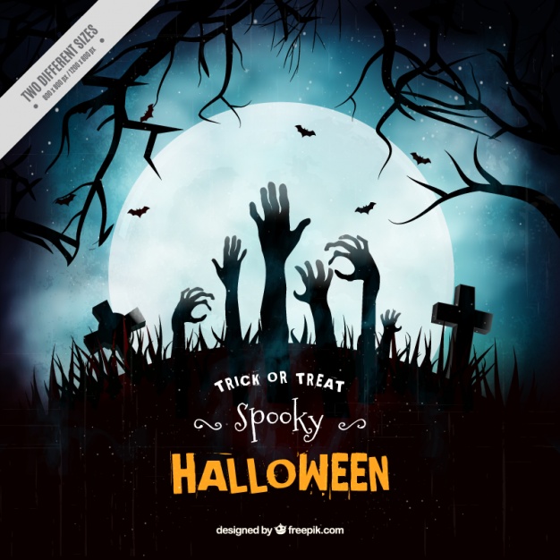 Background of dark graveyard with zombie hands  Vector |  Download