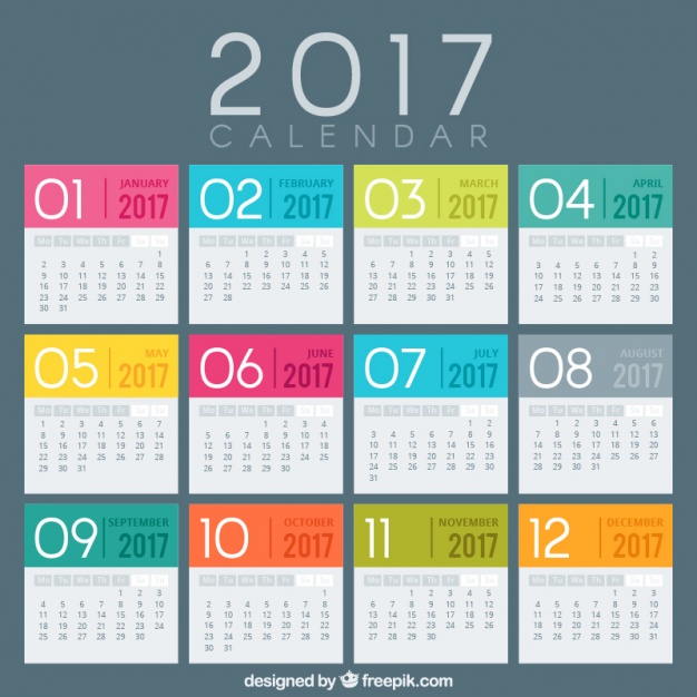 colored 2017 calendar template  Vector |  Download