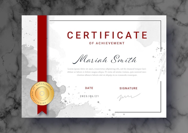 PSD | Beautiful certificate template with watercolor splashes