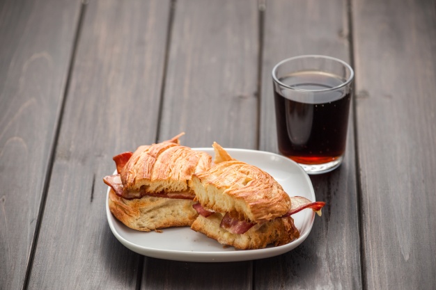 Sandwich with glass of wine  Photo |  Download