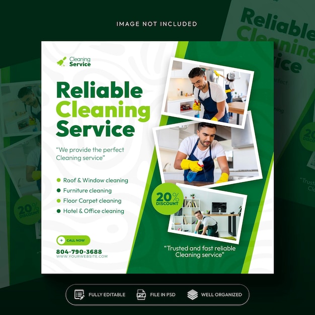 PSD | Cleaning service square flyer social media post or instagram banner template